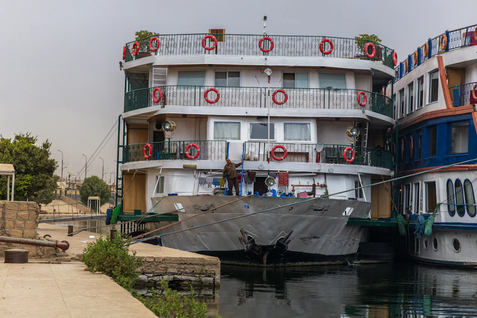 Cruise ship docked on the Nile