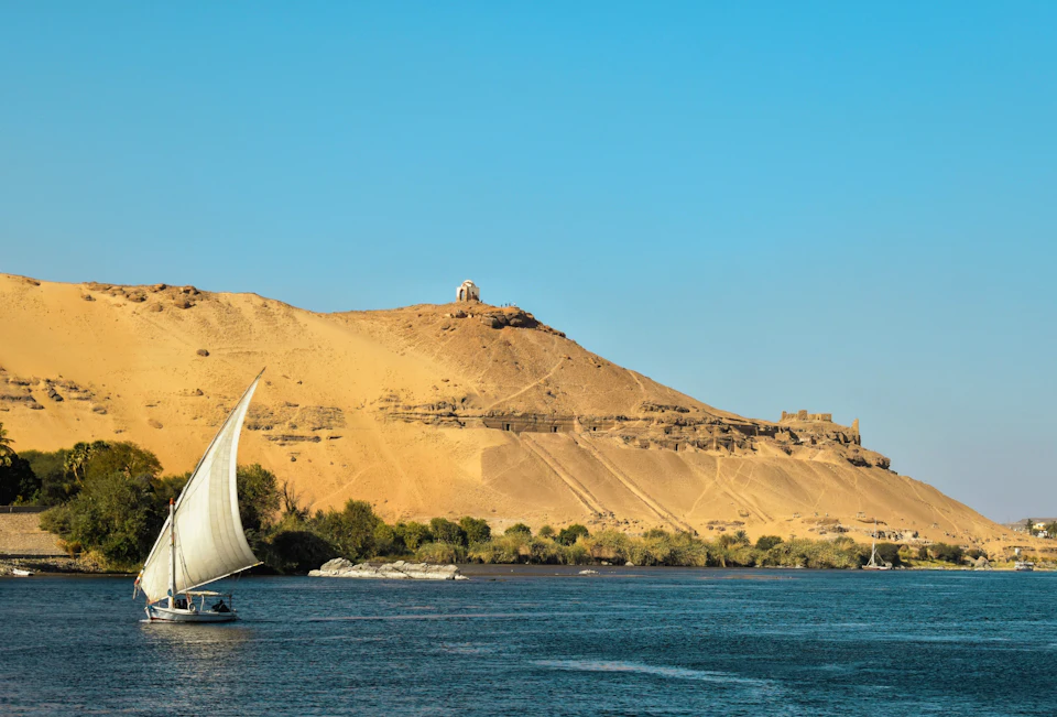 Felucca below the Aswan desert hills